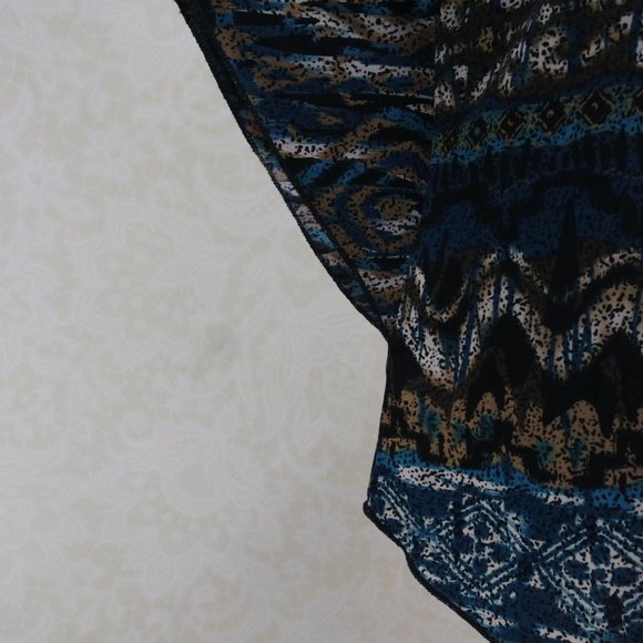 AGENDA Brown Blue Flutter Sleeve Blouse - Picture 10 of 11